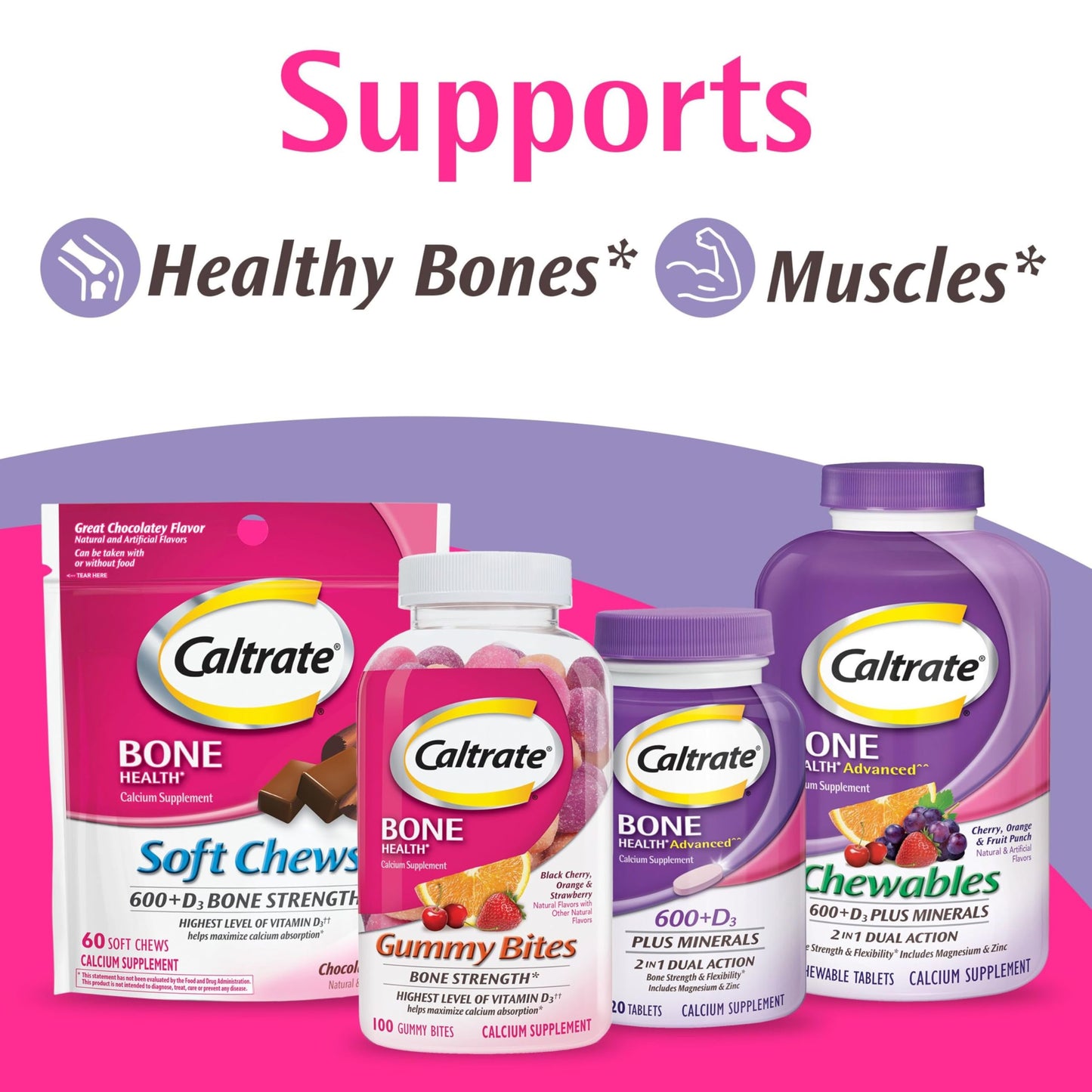 Caltrate Gummy Bites 500 mg Calcium and Vitamin D Supplement, Black Cherry, Strawberry, Orange - 100 Count Nirvana Guru