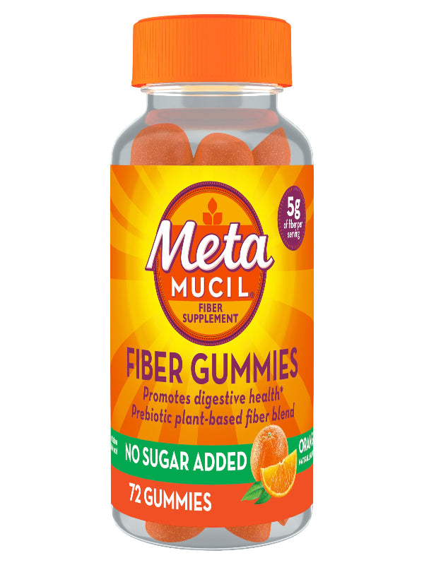 Metamucil Fiber Gummies for Adults, No Sugar Added Orange Flavor, 5g Prebiotic Plant Based Fiber Supplement Blend, 120 Count