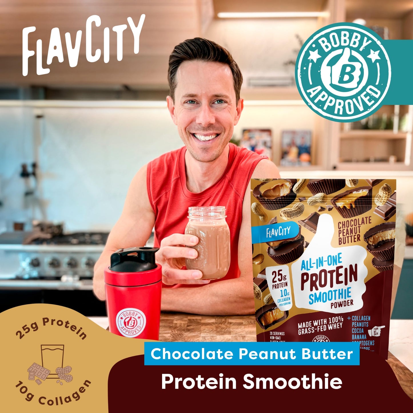 FlavCity Grass Fed Whey Protein Powder - Vanilla Smoothie - 25g Protein & 10g Collagen - Made with Real Vanilla Bean & Organic Coconut Milk - Gluten Free & No Added Sugars (20 Servings)