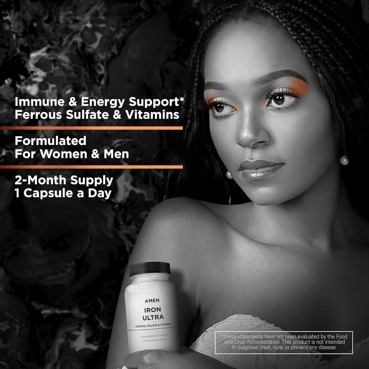 Amen Iron Ultra Supplement + Copper, Folate, Vitamin C and B12-2-Month Supply - Ferrous Sulfate Iron Vitamin - 65mg Per Serving - Folic Acid - Non-GMO Pills - 60 Capsules Nirvana Guru