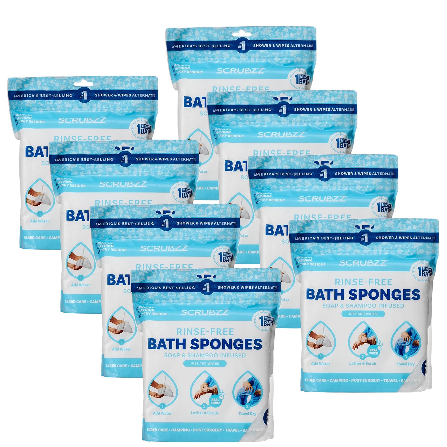 Scrubzz Disposable Rinse Free Bathing Wipes - 25 Pack - All-in-1 Single Use Shower Wipes, Simply Dampen, Lather, and Dry Without Shampoo or Rinsing Nirvana Guru