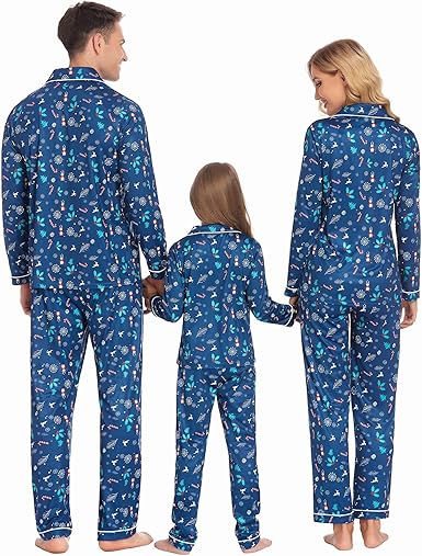 Ekouaer Christmas Family Matching Pajamas Long Sleeve Button Down Pj Set Festival Party Sleepwear nirvanaguru
