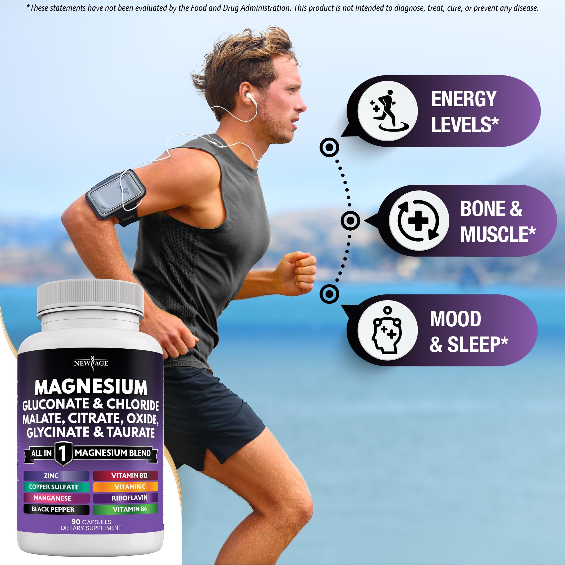 NEW AGE Magnesium Supplement -Powerful Glycinate Citrate Malate Oxide Taurate Aspartate Gluconate Orotate & Mag Chloride Manganese Bone Health and Bone Strength, Joint Support- 180 Count Nirvana Guru
