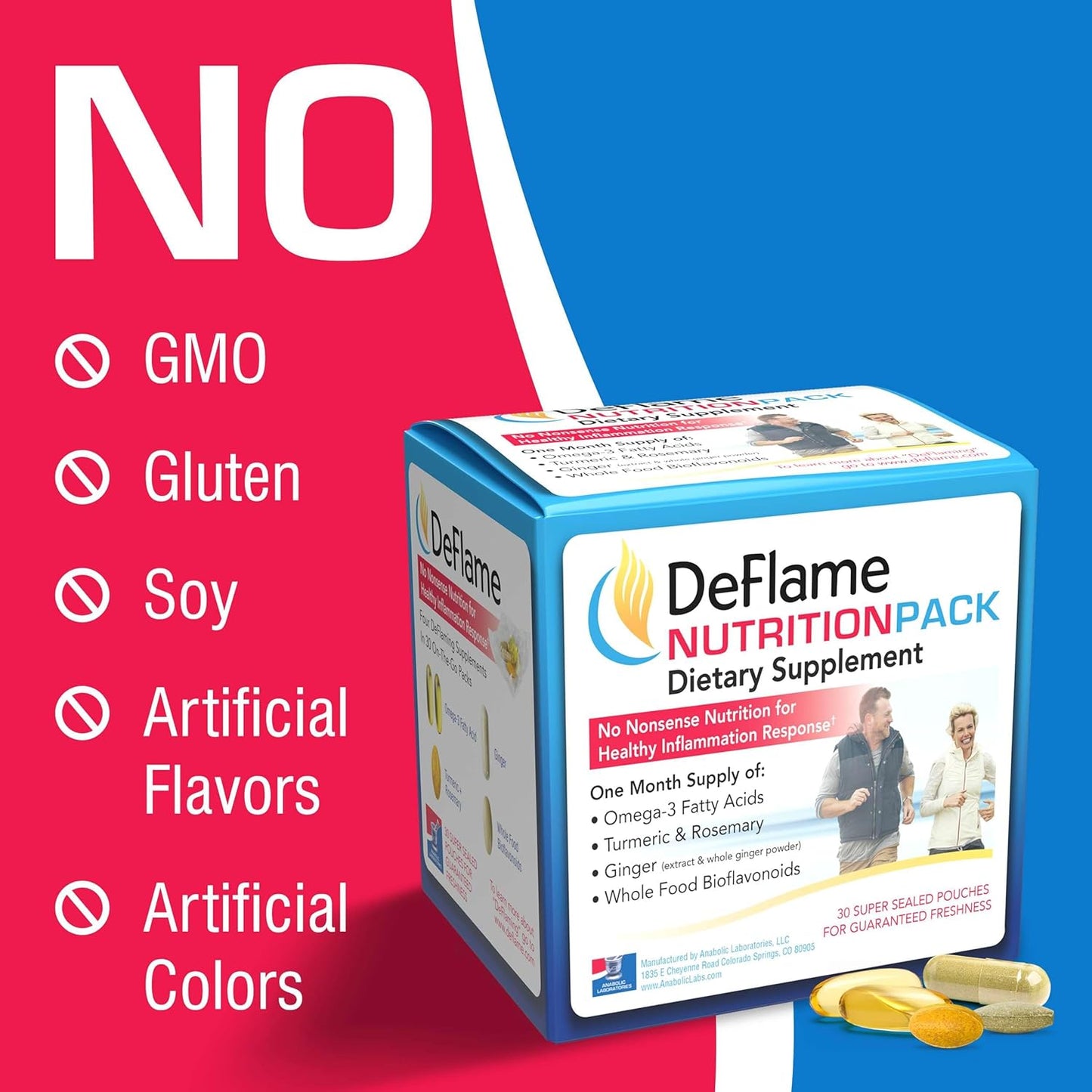 DeFlame Nutrition Pack Supplement - 30 Daily Multivitamin Packs - Omega 3 Fish Oil with EPA and DHA, Rosemary, Bioflavonoids, Ginger, Curcumin Turmeric Supplement Nirvana Guru