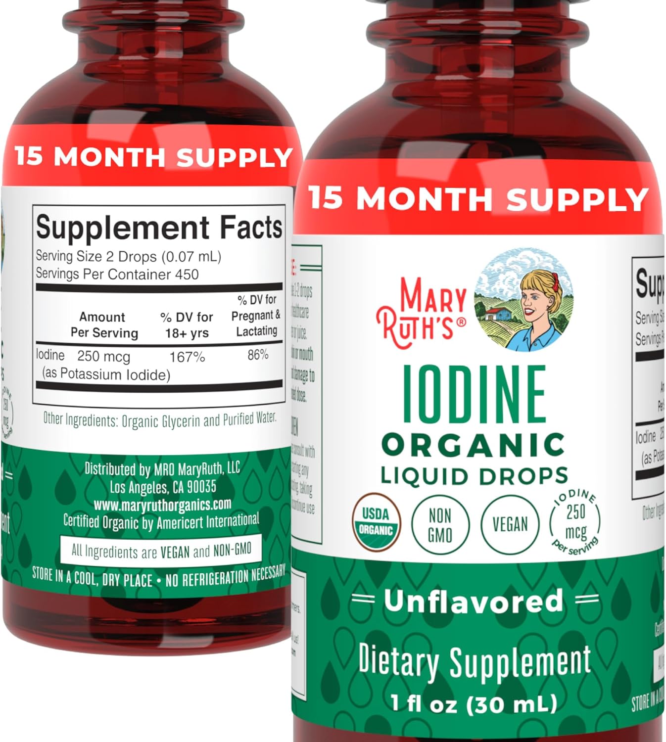 MaryRuth Organics Iodine Liquid Drops | Potassium Iodide | 1 Year Supply | 450 Servings | Thyroid Health | USDA Organic| Vegan | Non-GMO | Gluten Free | 1 Fl Oz - Nirvana Guru