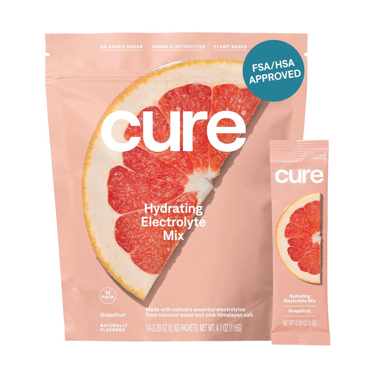 Cure Hydration | Plant-Based Electrolyte Drink Mix | No Added Sugar | FSA & HSA | Dehydration Relief Powder Made with Coconut Water | Non-GMO | Vegan | Pouch of 14 Packets - Berry Pomegranate