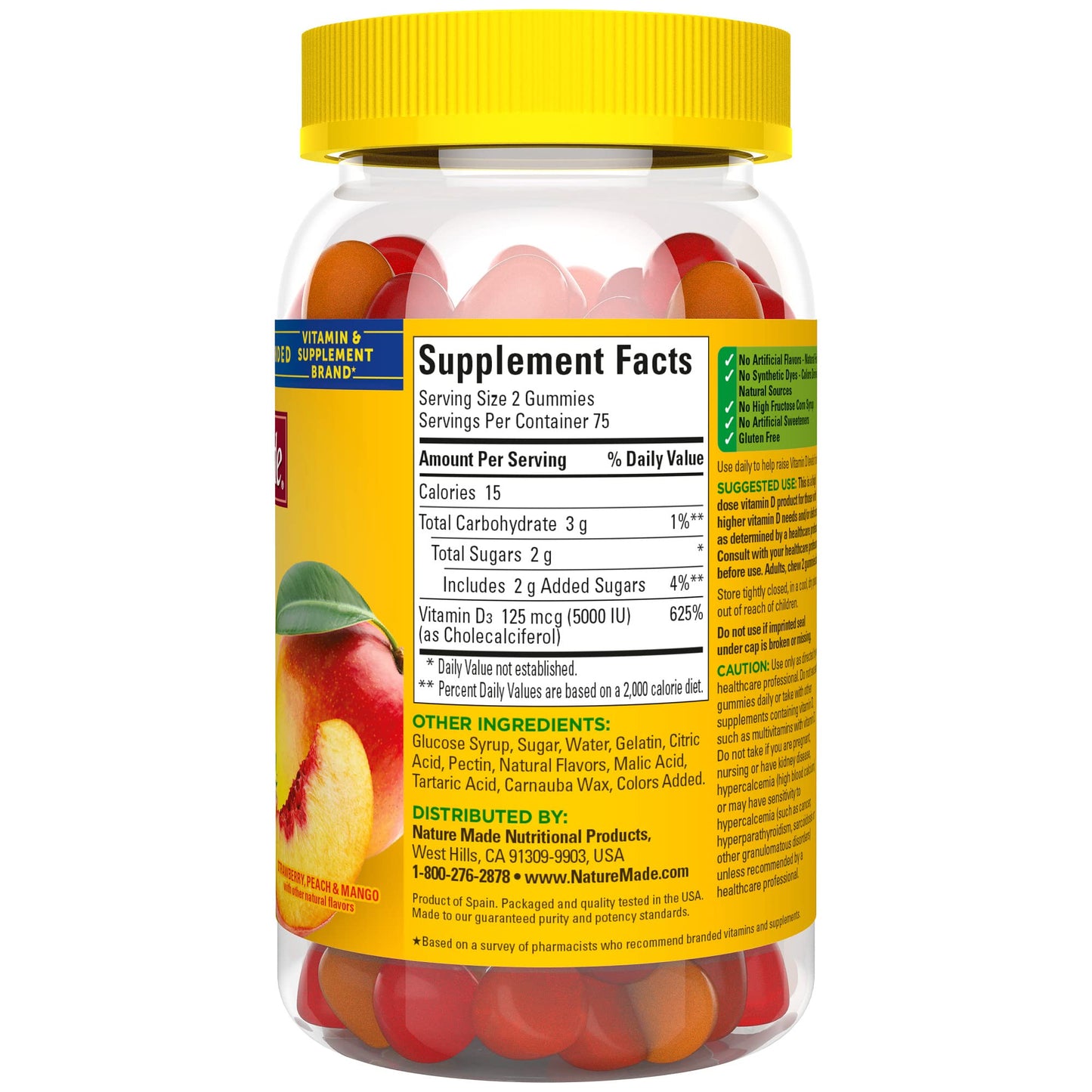 Nature Made Extra Strength Vitamin D3 5000 IU (125 mcg) per serving, Dietary Supplement for Bone, Teeth, Muscle and Immune Health Support, 150 Gummies, 75 Day Supply - Nirvana Guru