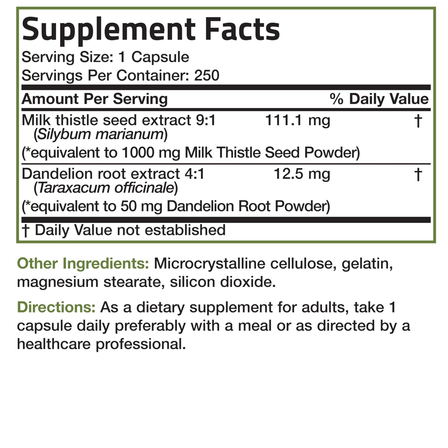 Bronson Milk Thistle Silymarin Marianum & Dandelion Root Liver Health Support, Antioxidant Support, Detox, 120 Capsules