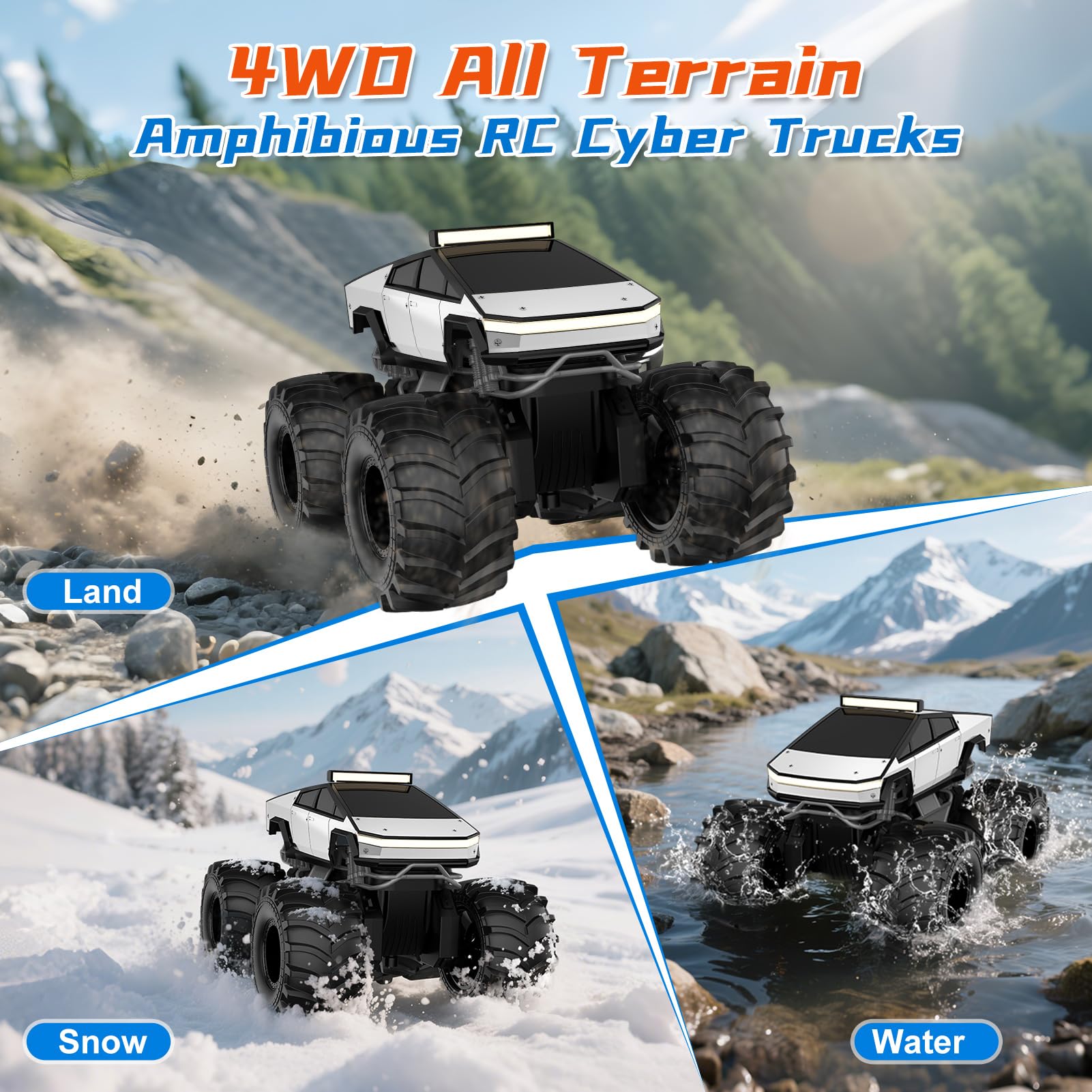 Remote Control Car for Boys, 1:18 Monster Trucks Toys Amphibious RC Cars, 2.4 GHz Waterproof RC Cyber Trucks, 4WD All Terrain Off-Road Pickup, Kids Toy for 6+ Year Old Boy Girl Christmas Birthday Gift Nirvana Guru