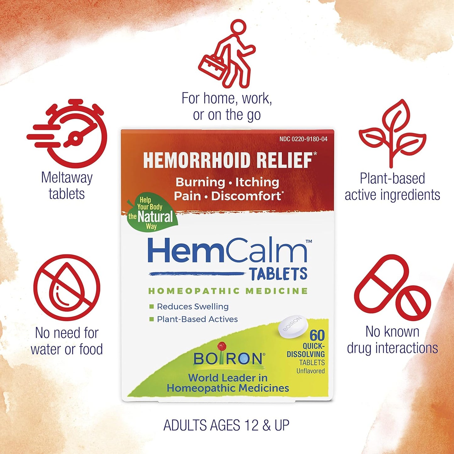 Boiron Hemcalm hemorrhoid Relief Tablets for Itchy Burning Pain, Swelling and discomfort, White, 60 Count - Nirvana Guru