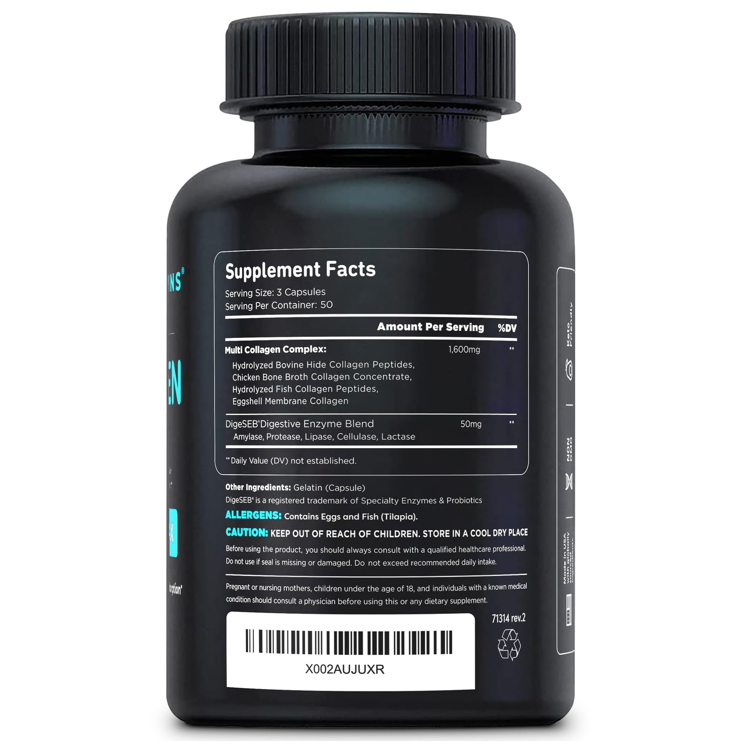 Vital Vitamins Multi Collagen for Women & Men - Type I, II, III, V, X - Grass Fed, Non-GMO - 150 Capsules