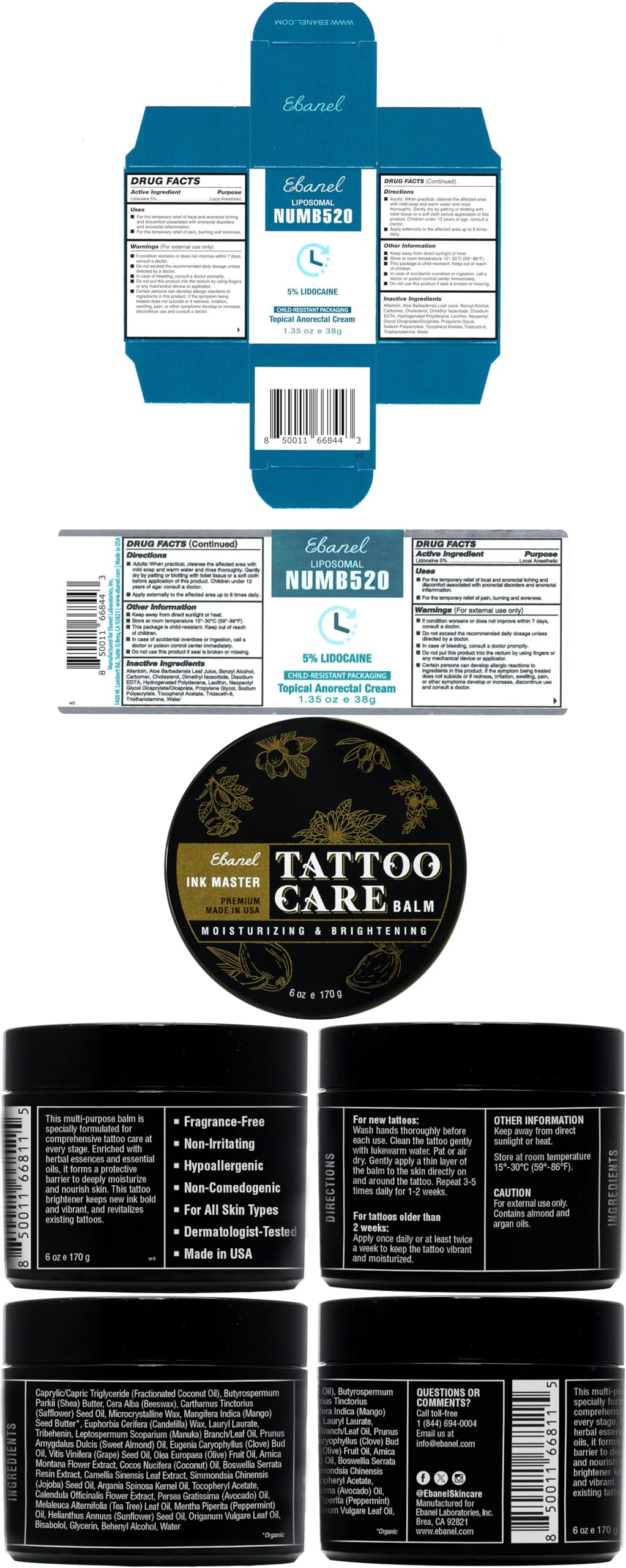 Ebanel 5% Lidocaine Numbing Cream, Pain Relief Burn Itch Numb Cream, Maximum Strength Topical Anesthetic with Allantoin, Vitamin E for Local and Anorectal Uses, Hemorrhoid Treatment, 1.35 Oz