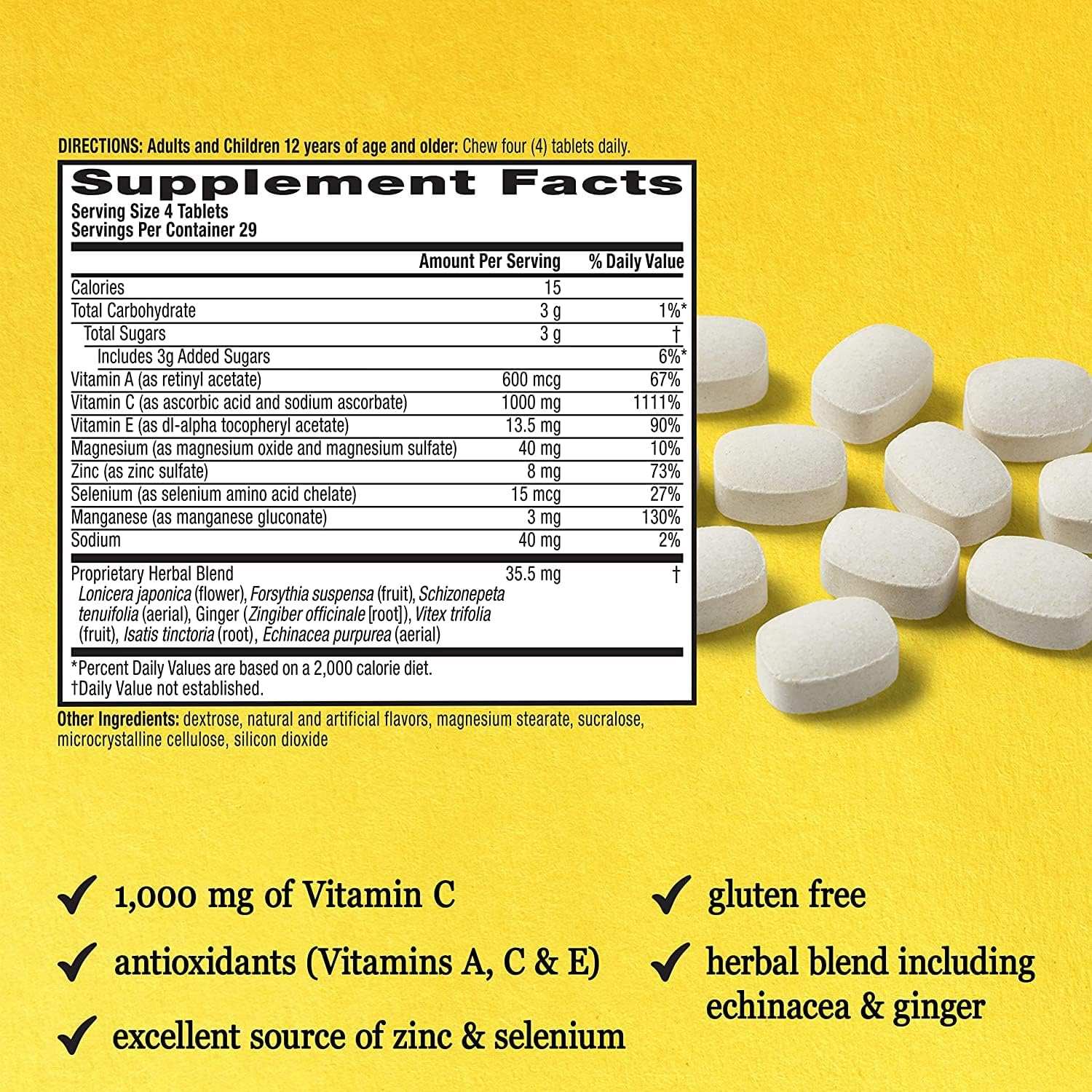 Airborne 1000mg Vitamin C + Zinc Immune Support Supplement Chewable Tablets, Very Berry & Citrus Flavor with Powerful Antioxidants Vitamins A C & E, 116 Chewable Tablets Nirvana Guru