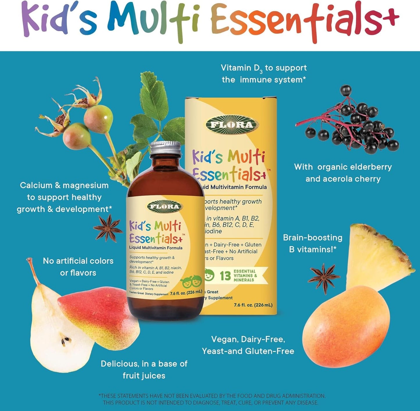 Flora - Kids Multi Essentials+, Liquid Multivitamin Formula, 13 Essential Vitamins & Minerals, 7.6 Fl Oz - Nirvana Guru