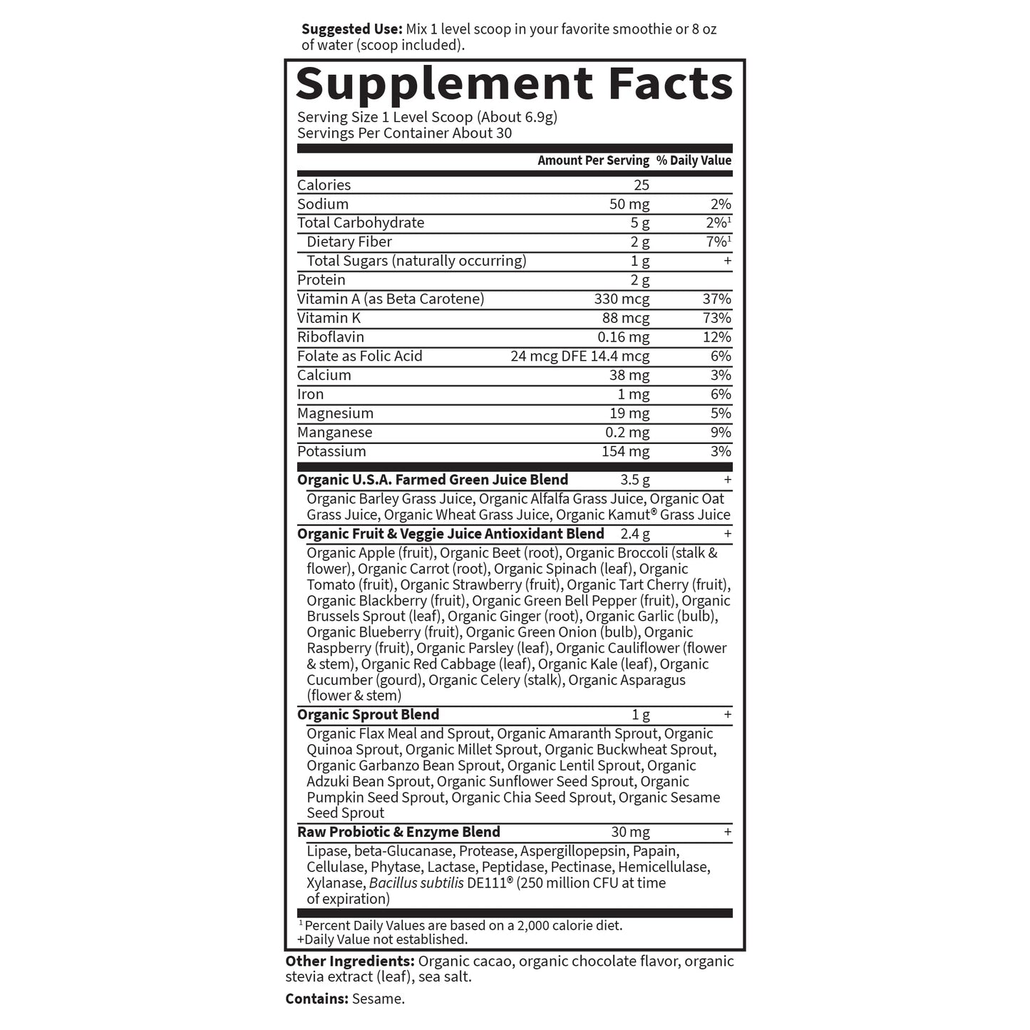 Garden of Life Raw Organic Perfect Food Green Superfood Juiced Greens Powder - Chocolate, 30 Servings (Packaging May Vary) - Nirvana Guru