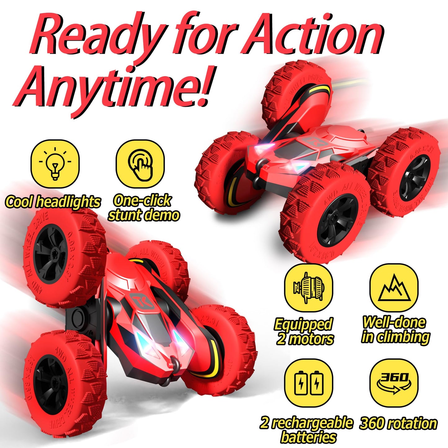 Threeking RC Stunt Cars Remote Control Car Double-Sided Driving 360-degree Flips Rotating Car Toy, Green Nirvana Guru