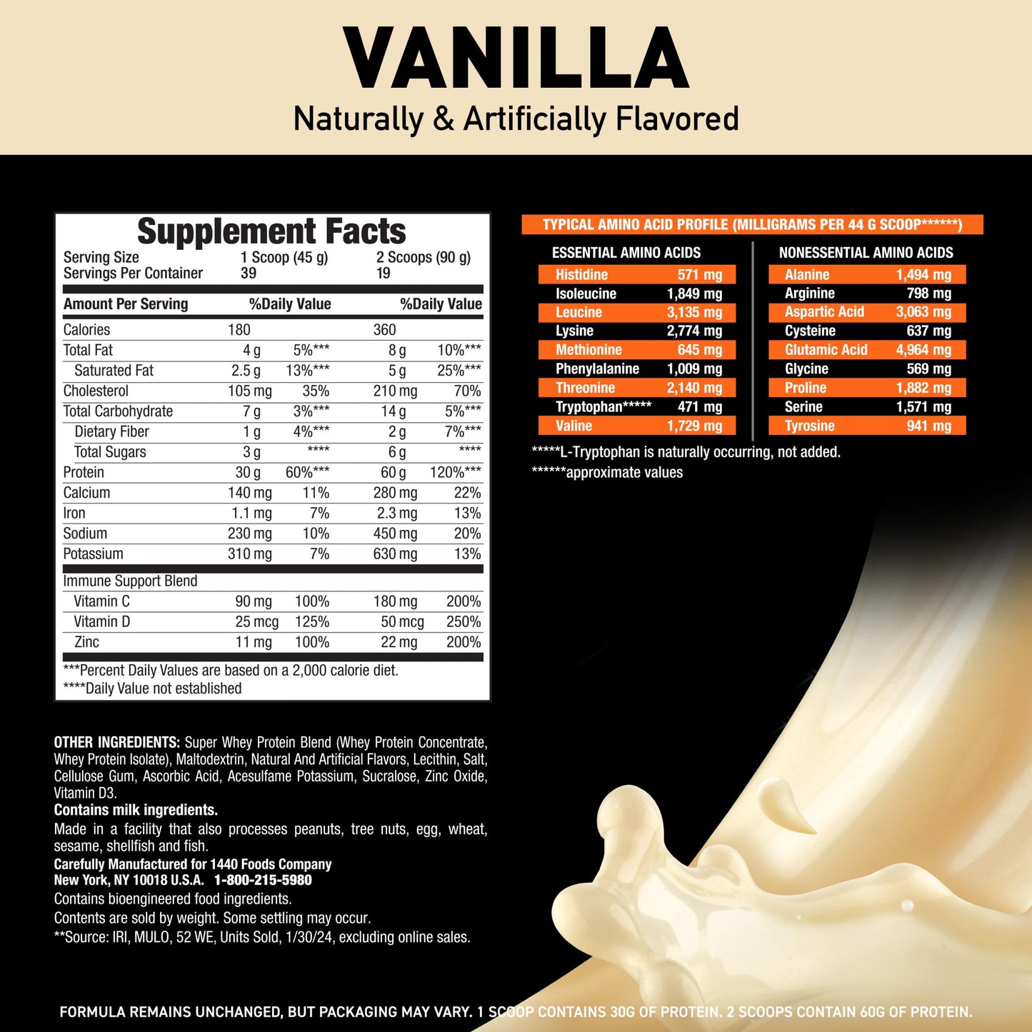 Body Fortress Super Advanced Whey Protein Powder, Vanilla, Immune Support (1), Vitamins C & D Plus Zinc, 1.74 lbs