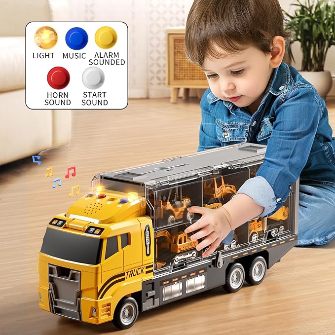 Toddler Boys Construction Truck Vehicle Toy Set with Play Mat and Die-Cast Toy Car, Transport Carrier Truck for Kids 3-5, Birthday Gifts Toys for 3-8 Year Old Boys Nirvana Guru