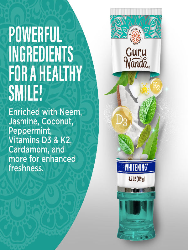 GuruNanda Hydroxyapatite Toothpaste, SLS & Fluoride Free, Whitening Toothpaste - Freshens Breath, Fights Plaque - Natural CocoMint Jasmine Neem, 4.2oz Nirvana Guru