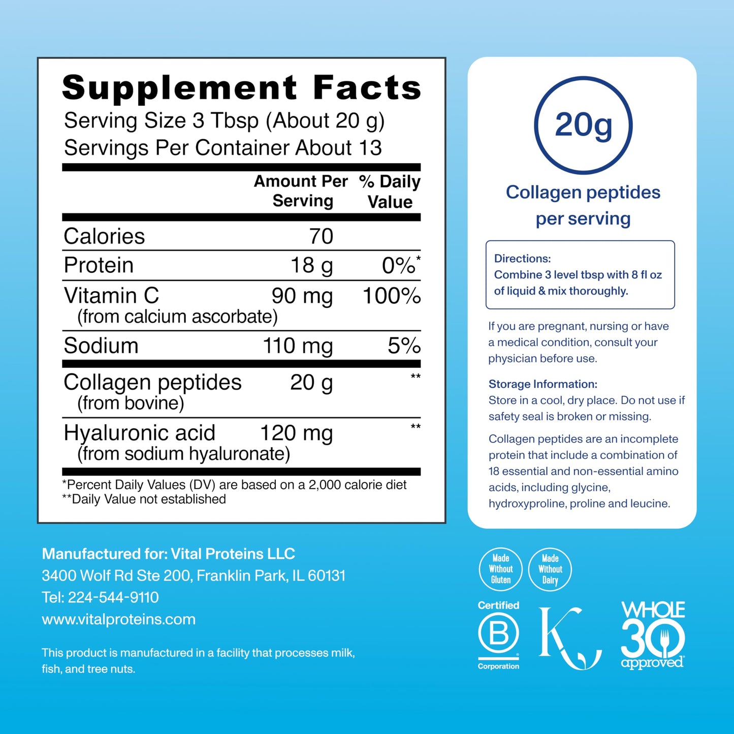 Vital Proteins Collagen Peptides Powder Advanced with Hyaluronic Acid & Vitamin C, Collagen Supplements, Unflavored, 13 Servings - Nirvana Guru