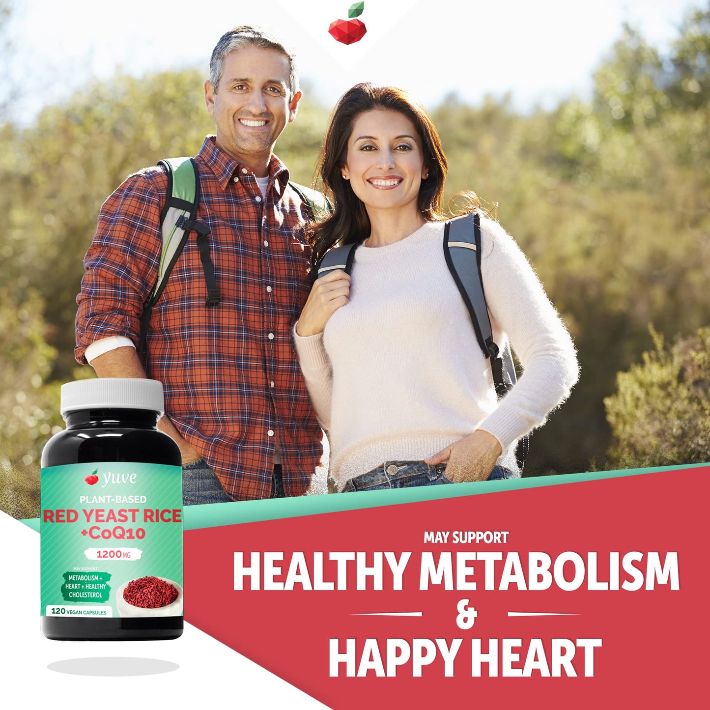 100% Natural Red Yeast Rice 1200 mg with CoQ10 100 mg, 2 in 1, Maintain Healthy Cholesterol Levels - 120 Veggie Capsules - Nirvana Guru