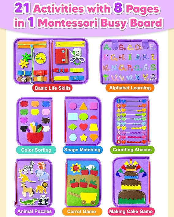 Exorany Busy Board Montessori Toys for Toddler Boy Girl Birthday Gifts, Busy Book Sensory Learning Toys for Toddlers, Toddler Airplane Car Travel Toy Educational Activities nirvanaguru