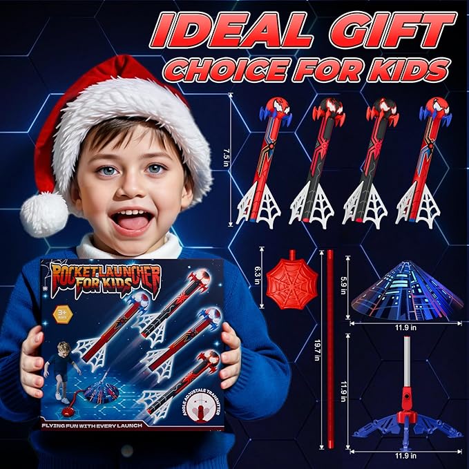 Spider Rocket Launcher for Kids, 4 Spider Rockets with Web Air Pump, Stomping Launch up Toys, Outdoor Outside Spider Toys Gifts for 3 4 5 6 7 8 9 10 Year Old Boys Girls Age 3-4 4-6 6-8 Birthday Gift nirvanaguru