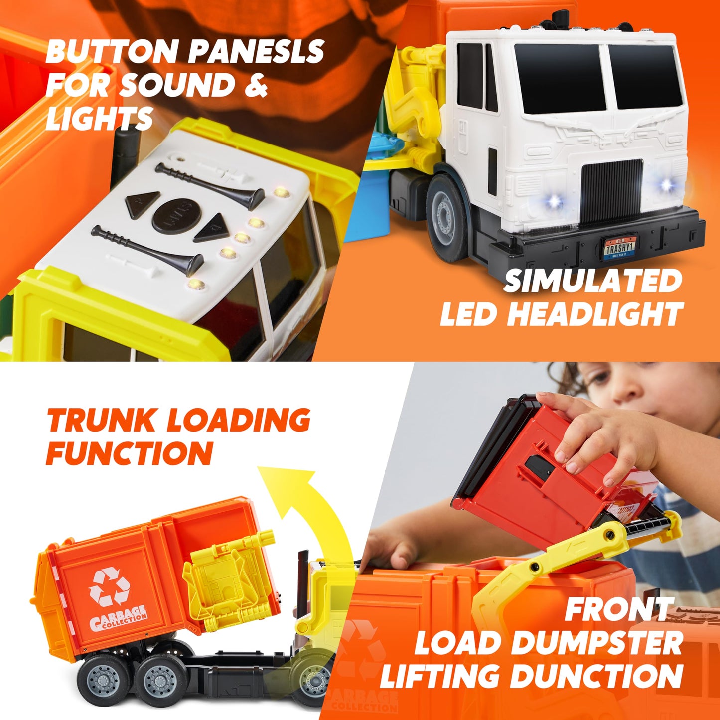 JOYIN Large Friction Powered Garbage Truck Toy Set, Includes Dumpster, Trash Bins, and Learning Cards for Kids, Boy Toys Birthday Gift for Boys Girls Kids Toddler Nirvana Guru