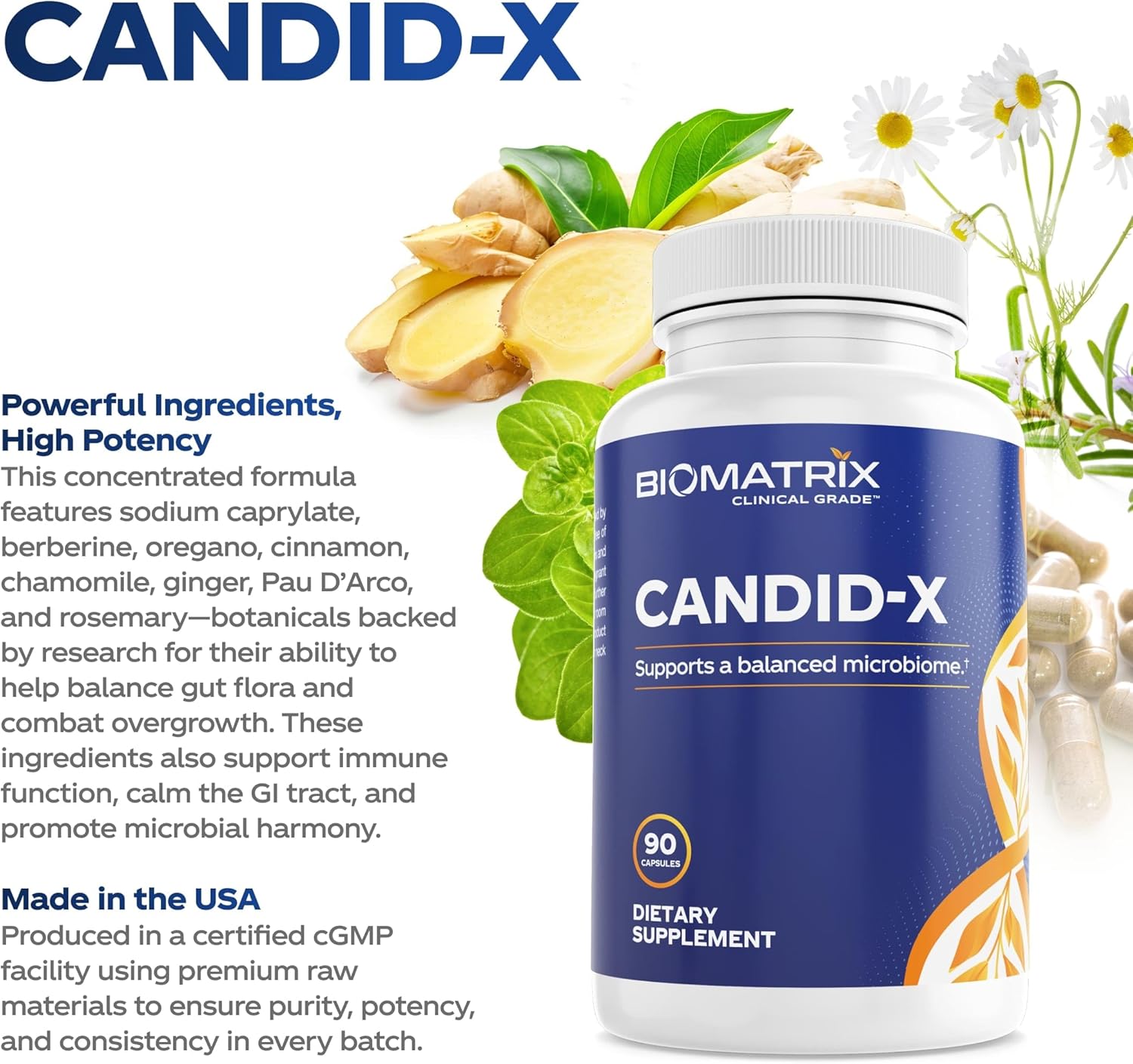 BioMatrix Candid-X Gut Cleanse with Berberine, Oregano, Sodium Caprylate, Chamomile, Ginger, PAU D'arco, Digestive Supplement for Men and Women | 90 Capsules Nirvana Guru