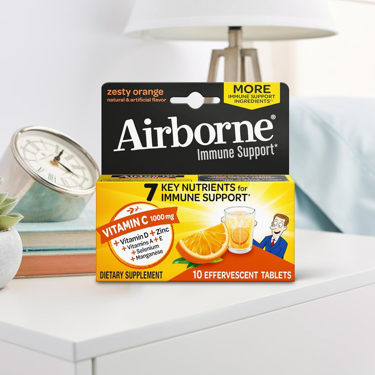 Airborne 1000mg Vitamin C with Vitamin D & Zinc, Sugar Free Multivitamin Immune Support Supplement, Antioxidants Vitamins A C & Vitamin E, 10 Effervescent Tablets, Zesty Orange Flavor Nirvana Guru