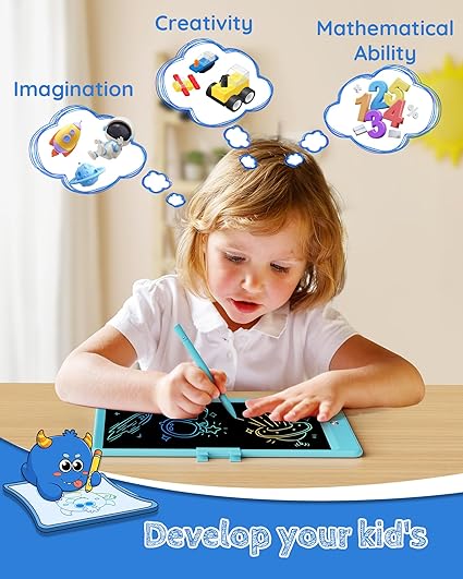 TEKFUN LCD Writing Tablet Doodle Board, 10inch Colorful Drawing Tablet Writing Pad, Kids Travel Essentials, Toddler Toys for 3 4 5 6 7 8 Year Old Girls Boys (Blue) nirvanaguru