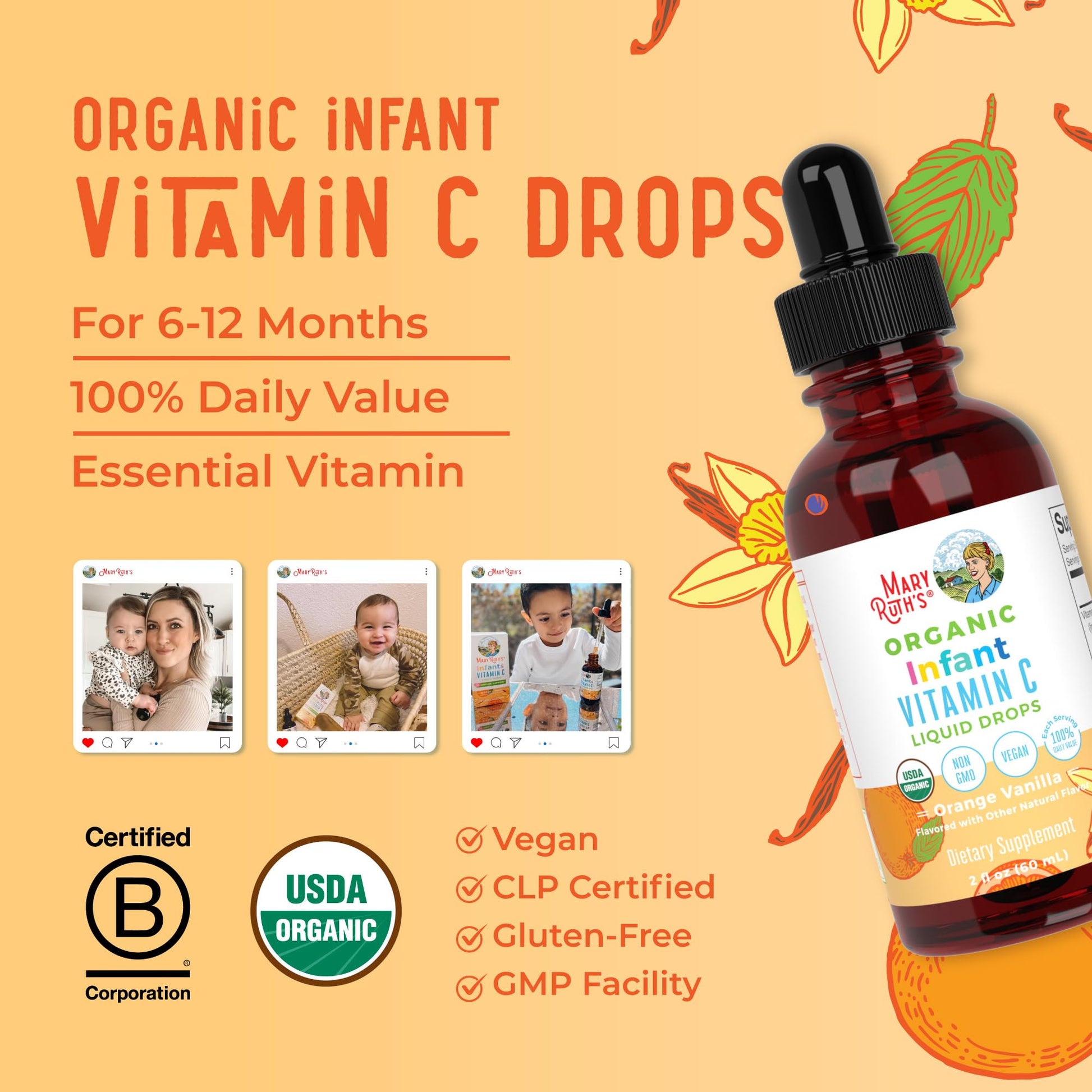MaryRuth Organics Toddler Vitamin C Drops | USDA Organic Vitamin C Liquid Drops for Toddler | Ages 1-3 Years | Vitamin for Immune Support & Overall Health | Vegan | Non-GMO | Gluten Free | 30 Servings - Nirvana Guru