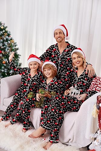 Ekouaer Christmas Family Matching Pajamas Long Sleeve Button Down Pj Set Festival Party Sleepwear nirvanaguru