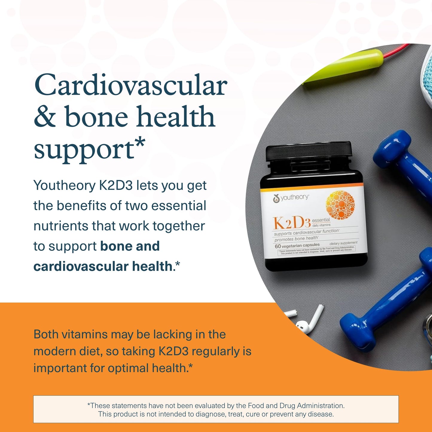 Youtheory K2D3 - Bone & Heart Health Support* - Combines Vitamin D3 & Vitamin K2 - Dairy, Soy & Gluten Free - 60 Vegetarian Capsules - Nirvana Guru
