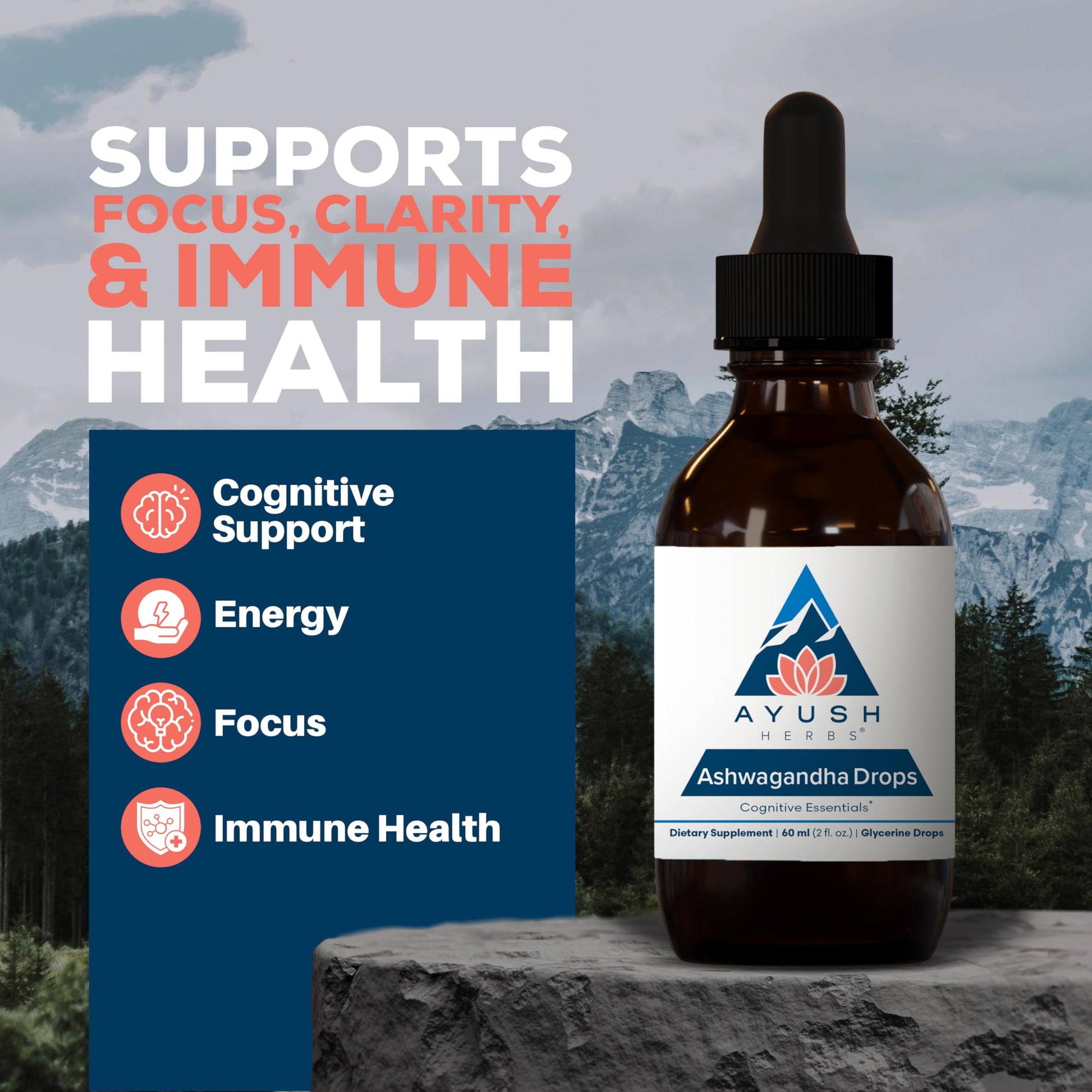 Ayush Herbs Ashwagandha Drops - Ashwagandha Alcohol-Free Drops for Adults, Calming Daily Supplement for Focus & Attention with Organic Ashwagandha, Lemon Flavor - 2 Fl Oz (80 Servings) Nirvana Guru