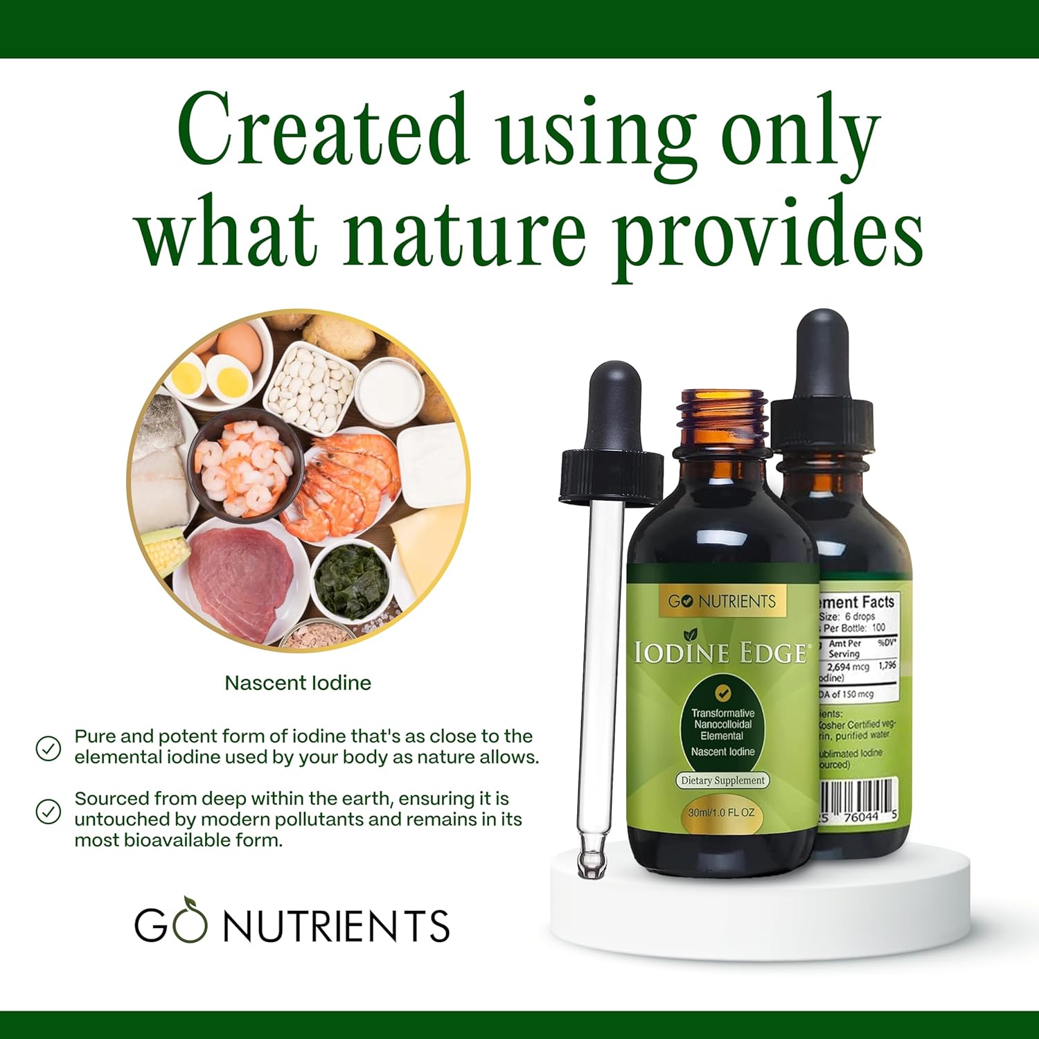 Go Nutrients Iodine Edge – Organic Nascent Iodine Liquid Supplement for Thyroid Support, Energy, Immune & Cognitive Health – High Absorption Drops - Natural Tincture for Women & Men – 1 oz Nirvana Guru