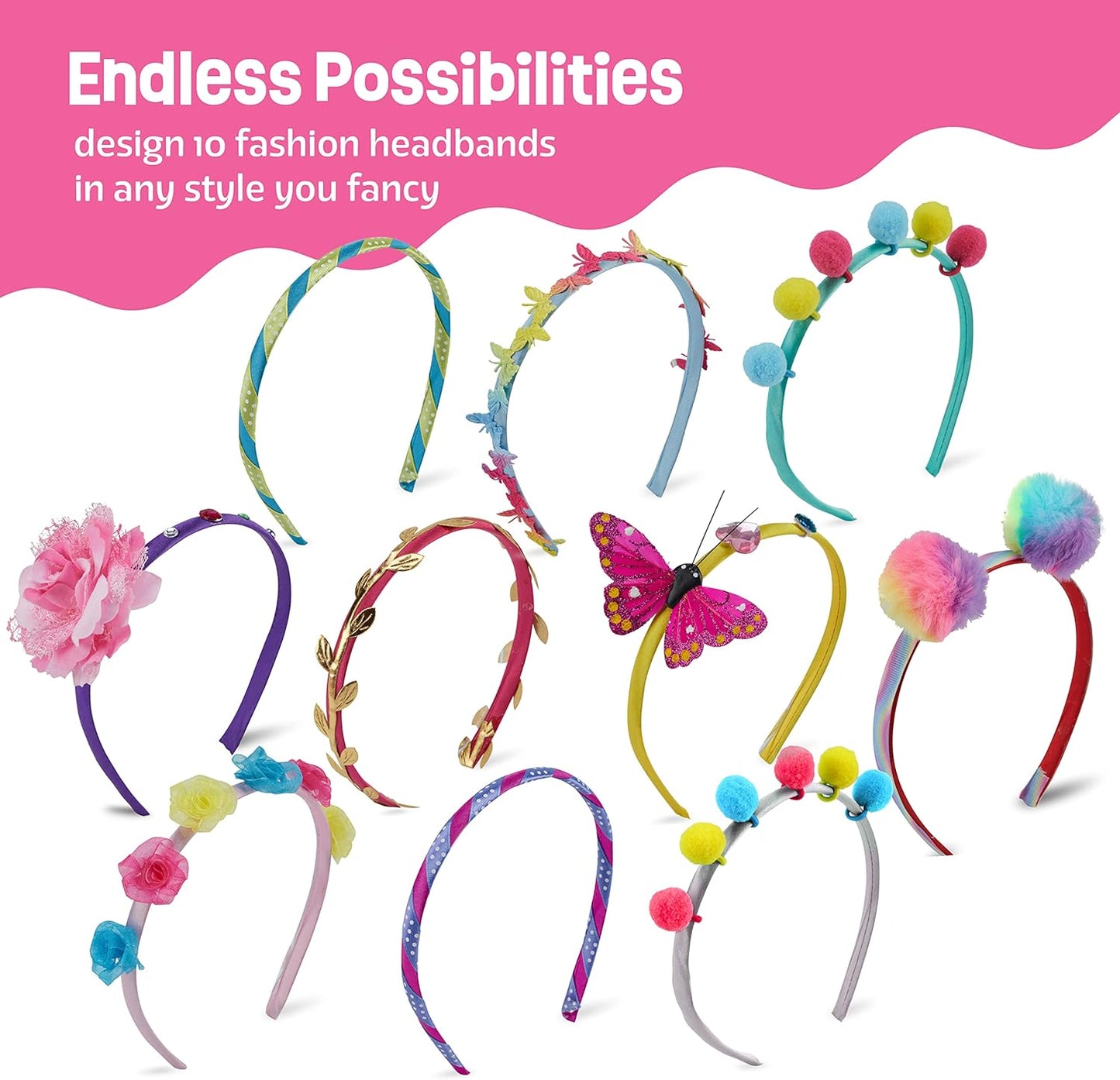 Pretty Me Headband Making Kit for Girls - Arts & Crafts Gift - Make Your Own Fashion Headbands for Kids - DIY Hair Accessories Set - Gift for Ages 5-12 Year Old Girl - Little Kids Art & Craft Gifts Nirvana Guru