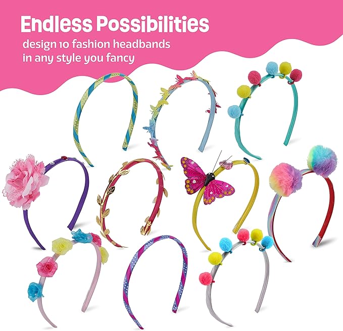 Pretty Me Headband Making Kit for Girls - Arts & Crafts Gift - Make Your Own Fashion Headbands for Kids - DIY Hair Accessories Set - Gift for Ages 5-12 Year Old Girl - Little Kids Art & Craft Gifts nirvanaguru