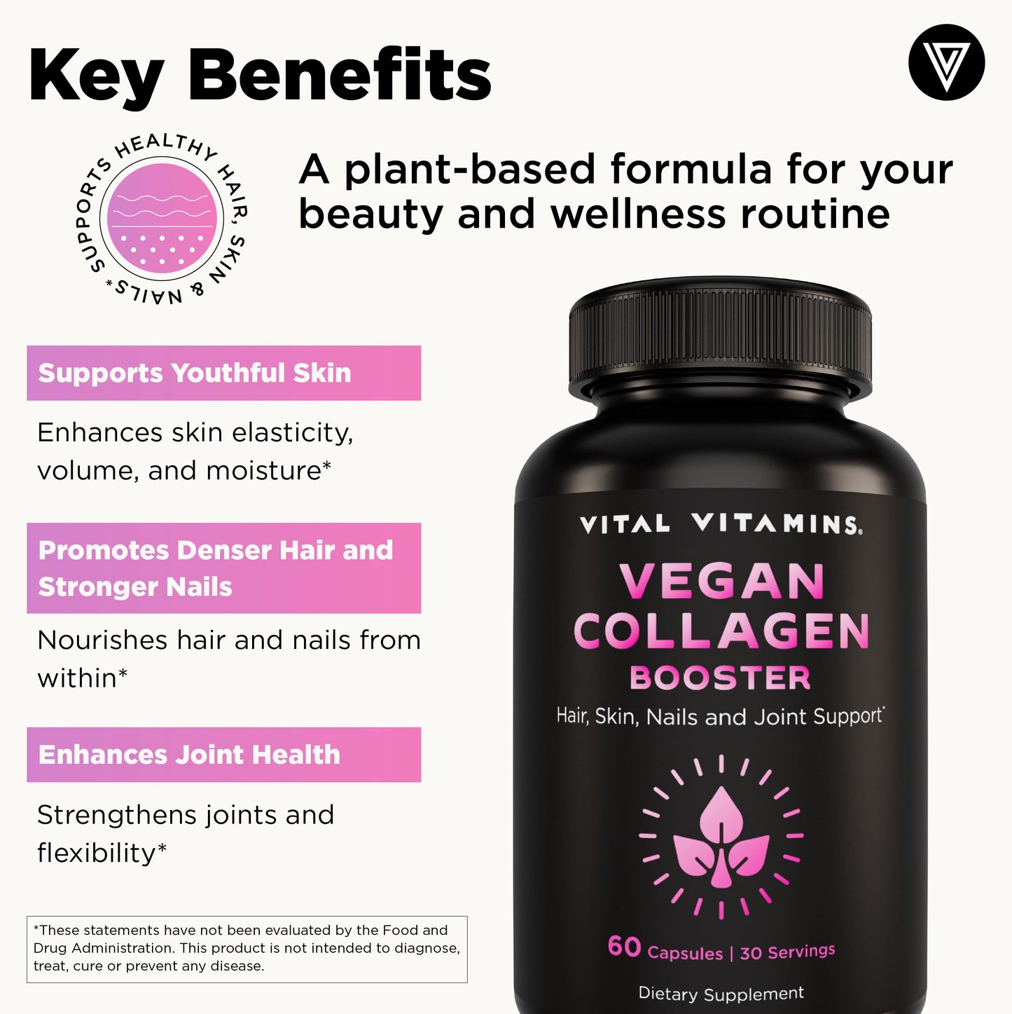 Vital Vitamins Multi Collagen for Women & Men - Type I, II, III, V, X - Grass Fed, Non-GMO - 150 Capsules