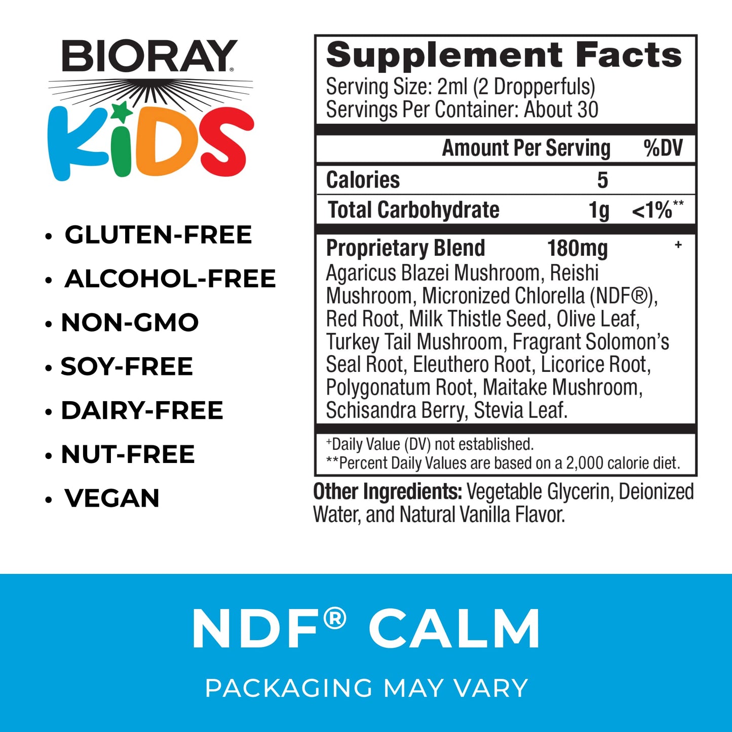 BIORAY Kids NDF Calm, Vanilla - 2 fl oz - Nourish The Liver & Remove Toxins - Non-GMO, Vegan, Gluten Free - 1-2 Month Supply Nirvana Guru
