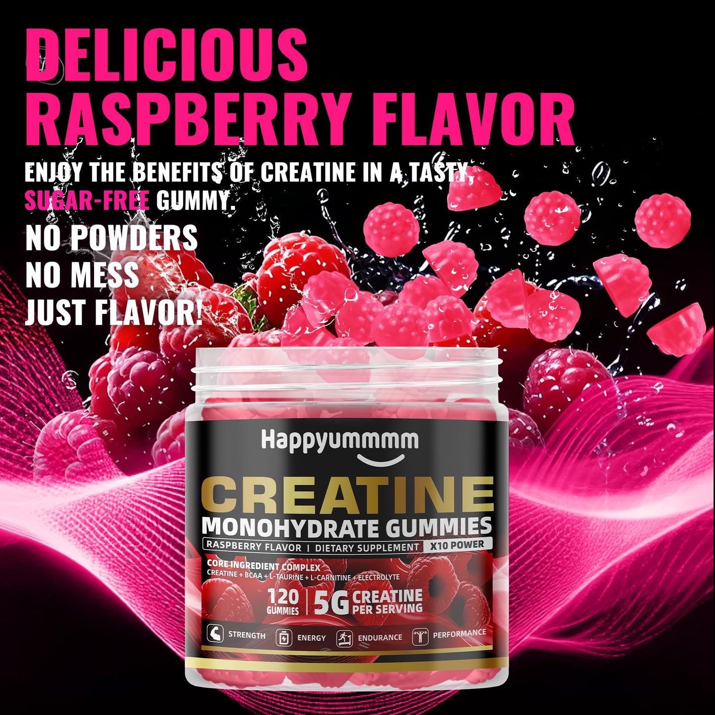 Creatine Monohydrate Gummies 5000mg for Men & Women, Chewables Creatine Monohydrate for Muscle Strength, Muscle Builder, Energy Boost, Pre-Workout Supplement(90 Count)-Strawberry.