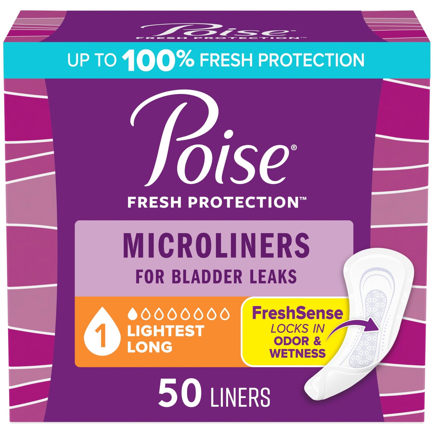 Poise Daily Liners, Incontinence Panty Liners, 2 Drop Very Light Absorbency, Regular Length, 48 Count of Pantiliners, Packaging May Vary
