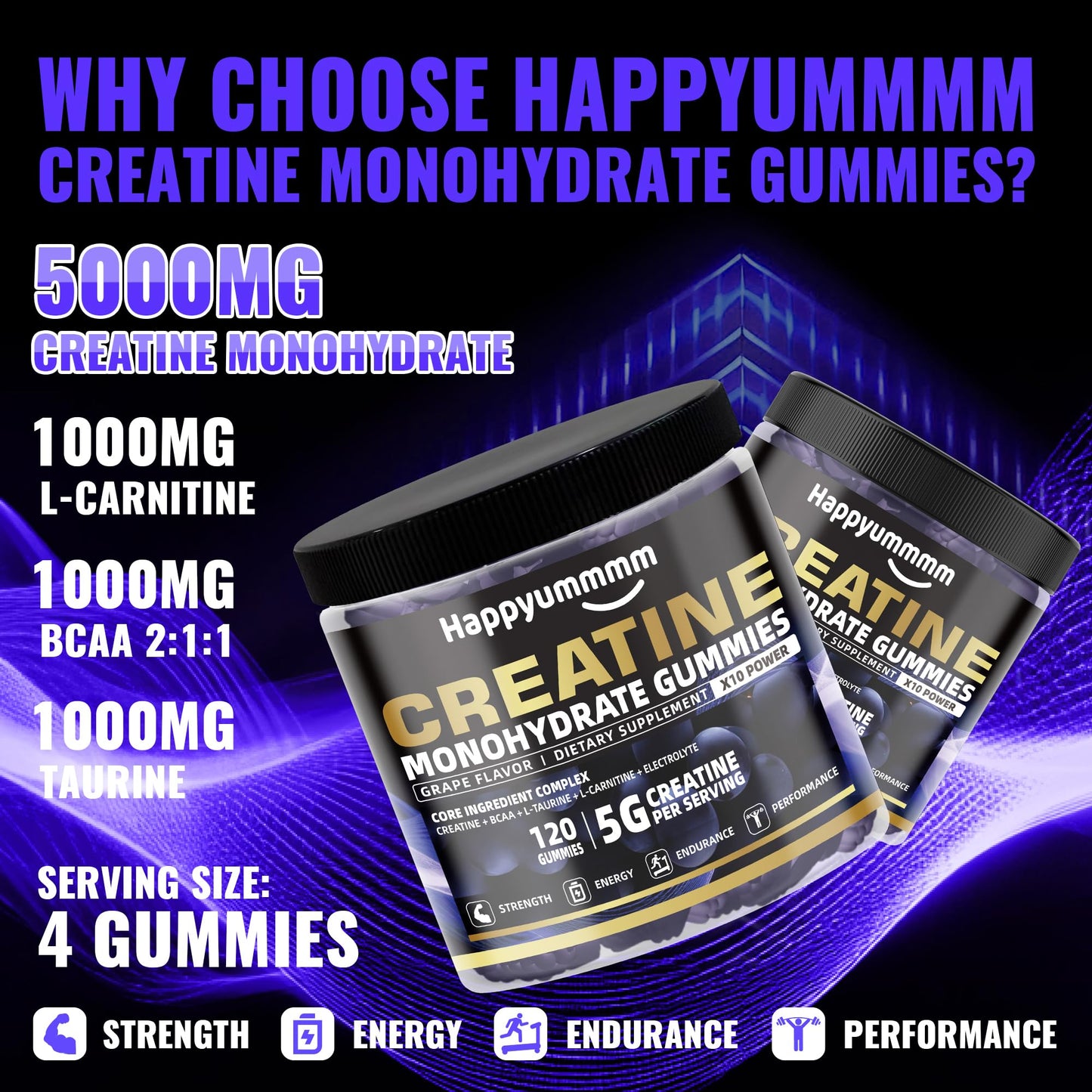 Creatine Monohydrate Gummies 5000mg for Men & Women, Chewables Creatine Monohydrate for Muscle Strength, Muscle Builder, Energy Boost, Pre-Workout Supplement(90 Count)-Strawberry.