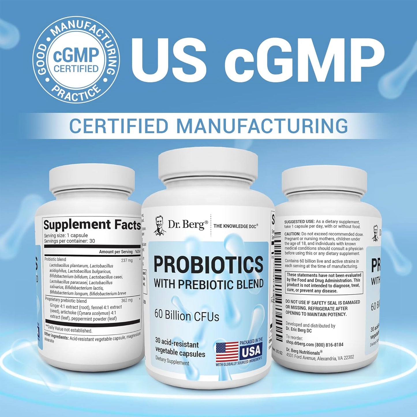 Dr. Berg Probiotic Supplement (60 Billion CFUs) - Helps Ease Occasional Constipation, Diarrhea, Gas & Bloating* - Pre and Probiotics for Digestive Health - 30 Probiotic Capsules - Nirvana Guru