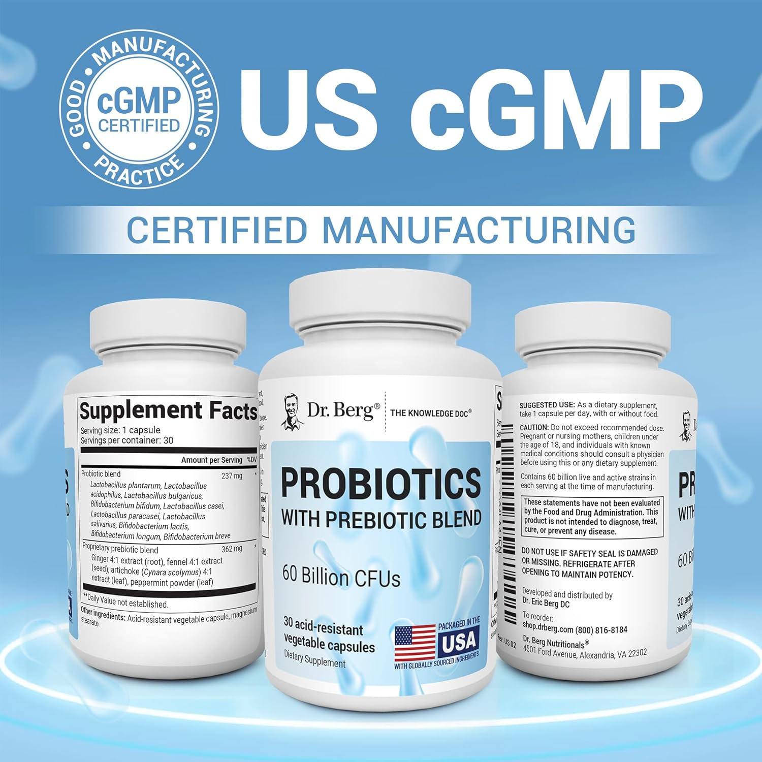 Dr. Berg Probiotic Supplement (60 Billion CFUs) - Helps Ease Occasional Constipation, Diarrhea, Gas & Bloating* - Pre and Probiotics for Digestive Health - 30 Probiotic Capsules - Nirvana Guru