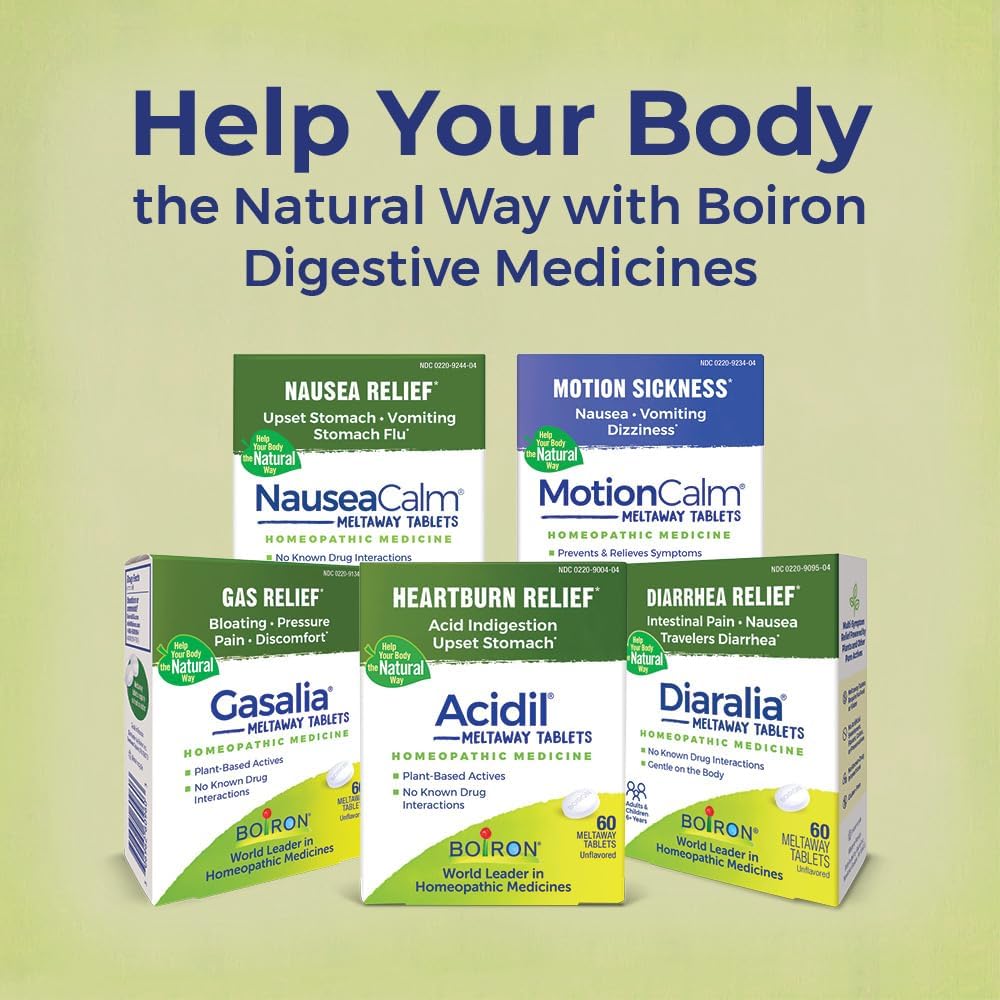 Boiron NauseaCalm Relief for Upset Stomach, Nausea, and Vomiting Due to Stomach Flu, Overindulgence, or Motion Sickness - Non-Drowsy - 60 Count - Nirvana Guru