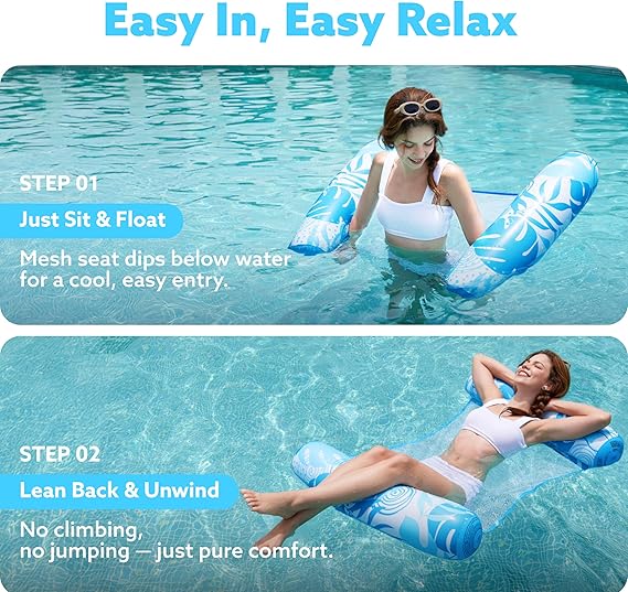 SLOOSH 2 Packs Hammock Pool Floats Adults, 4-in-1 Multi-Purpose Inflatable Pool Floats PVC Water Hammock Lounge Floaties nirvanaguru