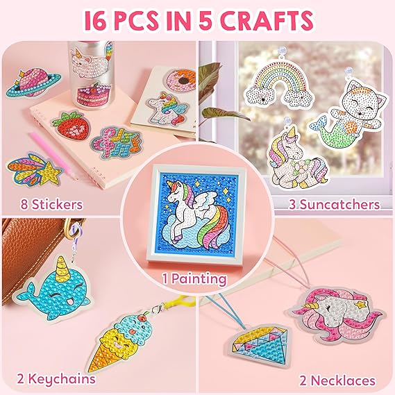 Klever Kits 16 Projects Gem Painting, Kids Diamond Gem Painting Kit with 5D Gem, Arts and Crafts for Girls Ages 6-12, Gem Craft Activities Kits, Premium Art Gift Ideas for Girls Ages 6, 7, 8+ nirvanaguru