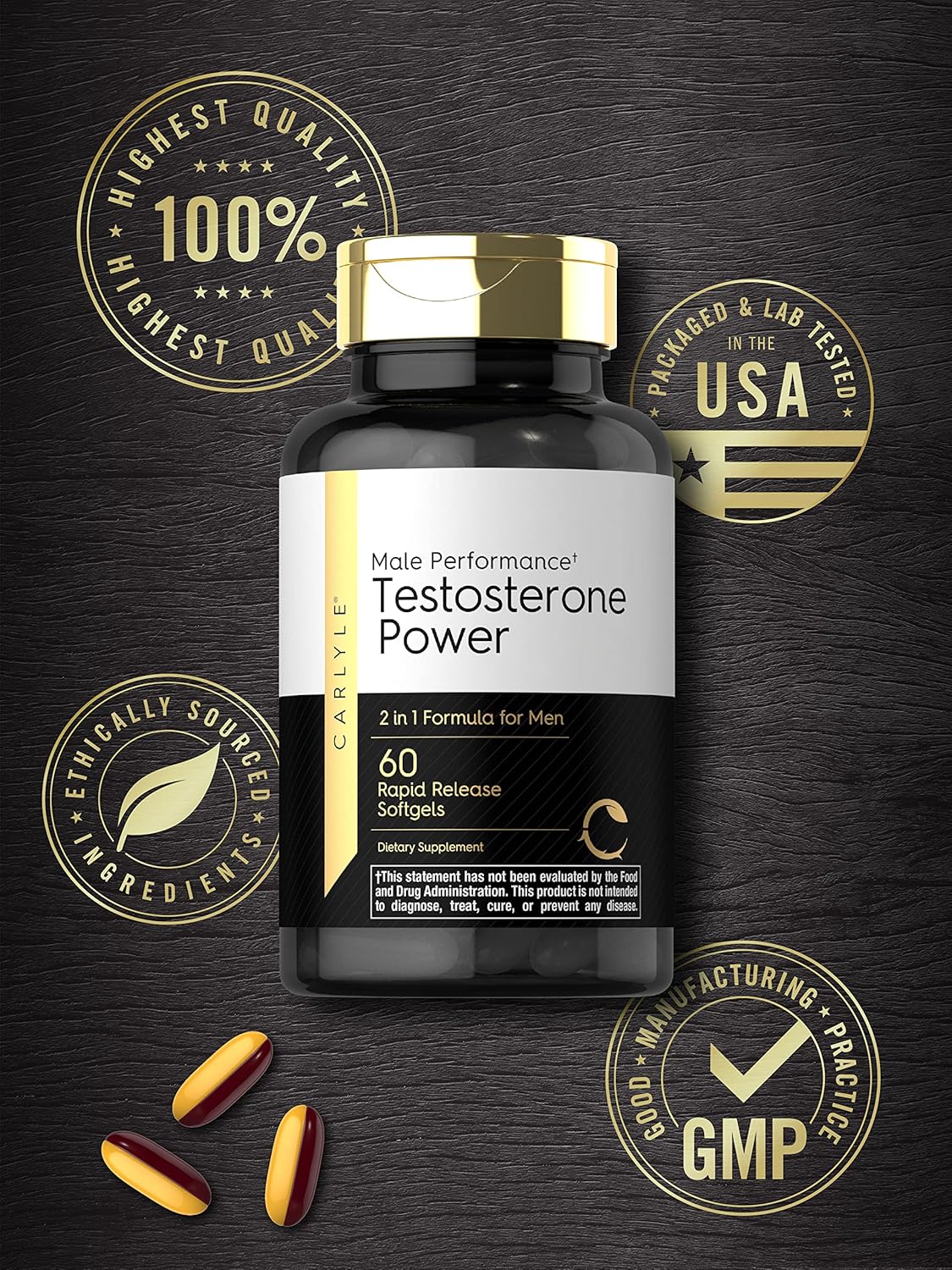 Carlyle Testosterone Supplement for Men | 60 Softgels | for Male Performance | Non-GMO & Gluten Free - Nirvana Guru