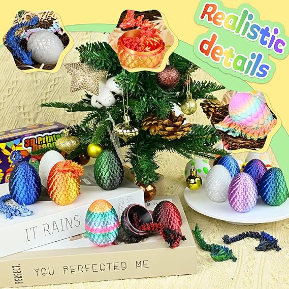 3D Printed Mini Dragon Eggs Set with Dragon Inside, Articulated Crystal Fidget Toy, Cool Stuff Fun Gifts for Adults, Teens, Boy, Easter Basket Stuffers, 12PCS nirvanaguru